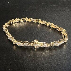 Gold Tennis Bracelet over Sterling Silver with CZ Diamond Clusters